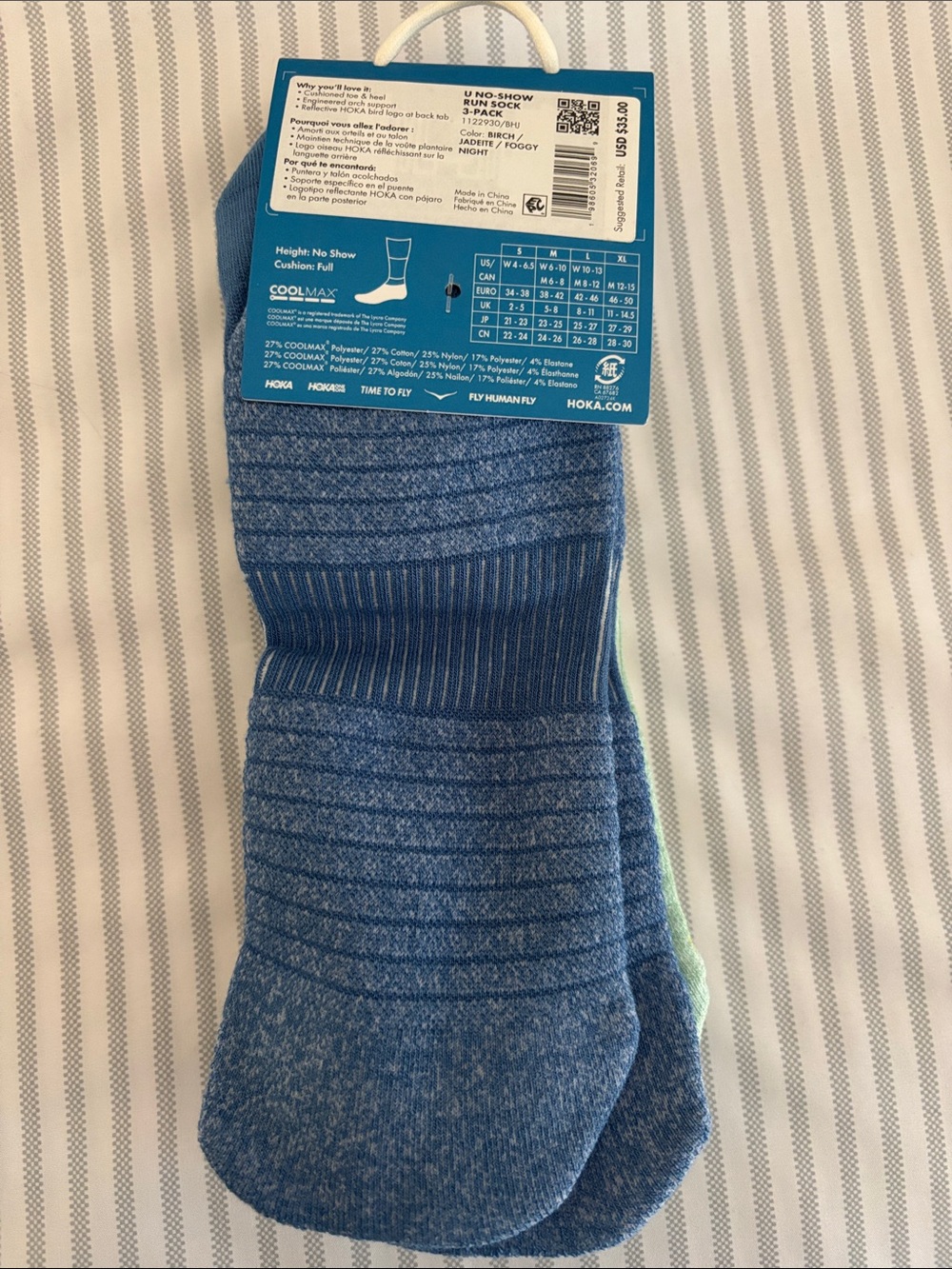 Hoka No-Show Athletic Socks in Cream with Teal Accents - Picture 2 of 6